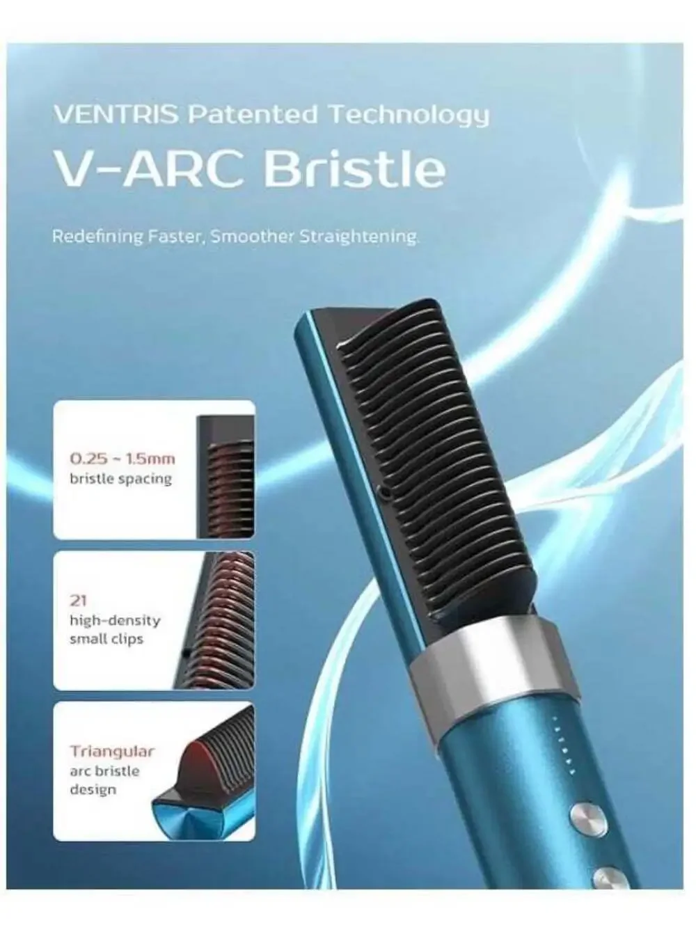 VENTRIS VOYA Cordless Ionic Hair Straightener Brush - New/Sealed in Box